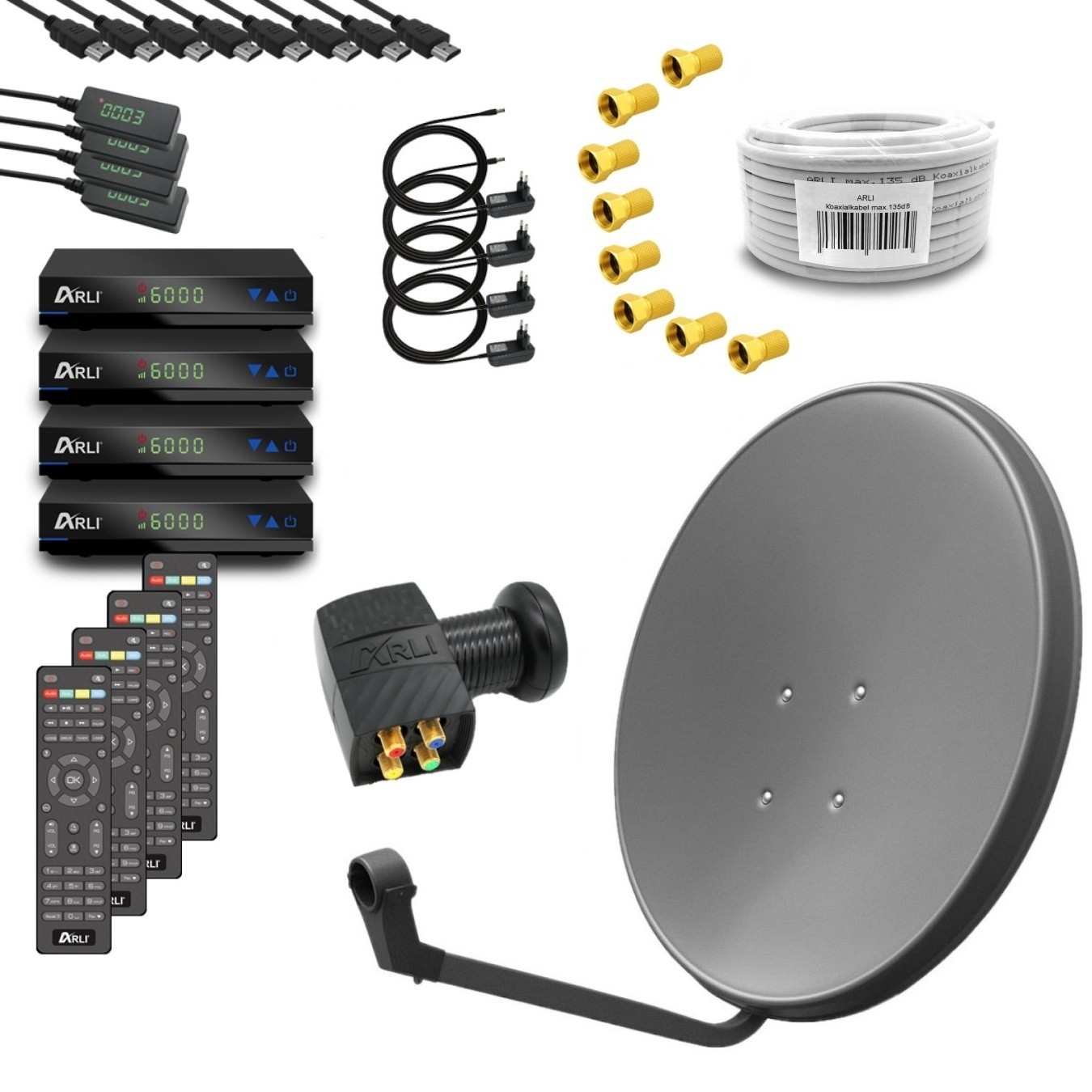 AH2_13 SAT Anlage Digital 80cm 60cm Single Twin Quad Octo LNB Teilnehmer komplettanlage komplett Schüssel Antenne Spiegel Kabel F Stecker Camping Koaxialkabel Set Wandalter 4K grau weiss Full HD Satfinder vergoldet russisch türkisch astra