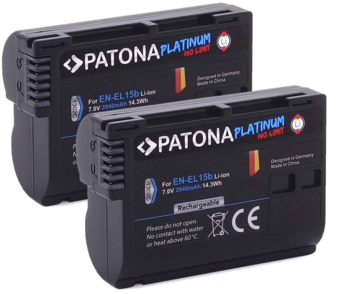 Patona Platinum Akku 2 set Nikon EN-EL15b D7000 D7100 D600 D610 D800 D800E D810 D850 Z7 V1 akkus 2040 mAh 2040mAh patona arli set original 100% kompatibel originale original smart Dual LCD USB ladegerät Lade Gerät Lader lader ladestation statio
