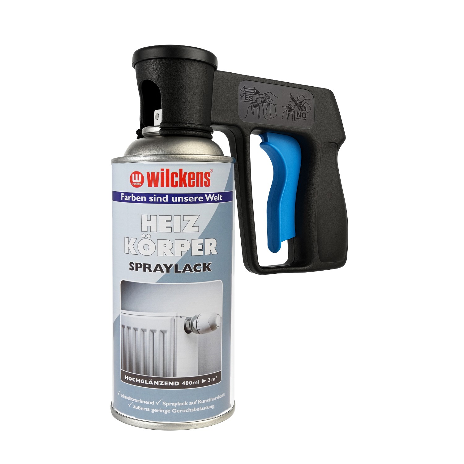 Heizkörperlack Spray weiß hochglänzend 400ml RAL 9010 + Sprühpistole Pistolengriff Set