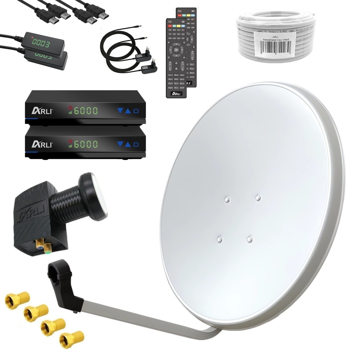 SAT Anlage Digital 80cm 60cm Single Twin Quad Octo LNB Teilnehmer komplettanlage komplett Schüssel Antenne Spiegel Kabel F Stecker Camping Koaxialkabel Set Wandalter 4K grau weiss Full HD Satfinder vergoldet russisch türkisch astra 