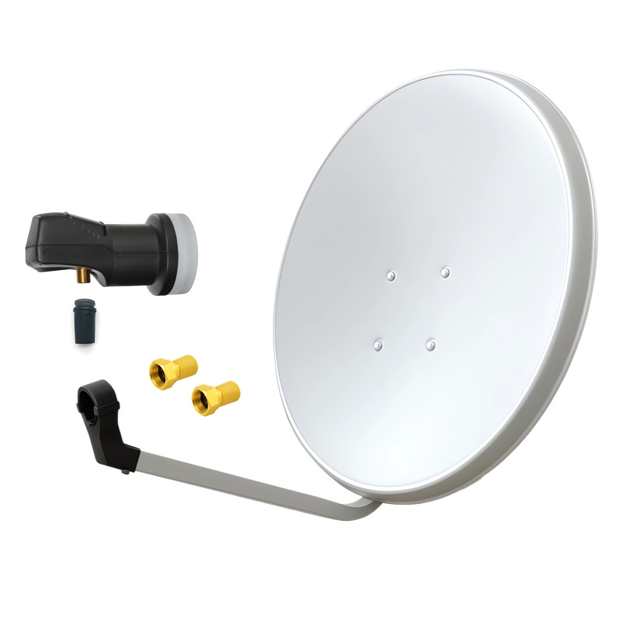 Satspiegel-weiss-single SAT Anlage Digital 80cm 60cm Single Twin Quad Octo LNB Teilnehmer komplettanlage komplett Schüssel Antenne Spiegel Kabel F Stecker Camping Koaxialkabel Set Wandalter 4K grau weiss Full HD Satfinder vergoldet russisch türkisch astra hotbird türksat