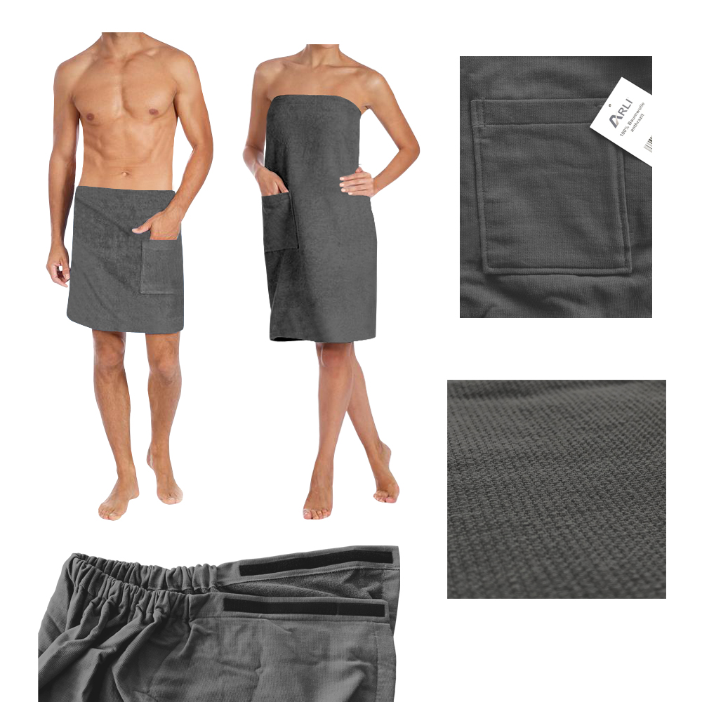 arli saunakilt baumwolle kilt saunetuch sauna handtuch tuch damen herren set sarong wellness frottee kleid bad handtücher familie strandtuch strand frauen bademantel bedemäntel badetuch klettverschluss hamam hamantuch 100% anthrazit