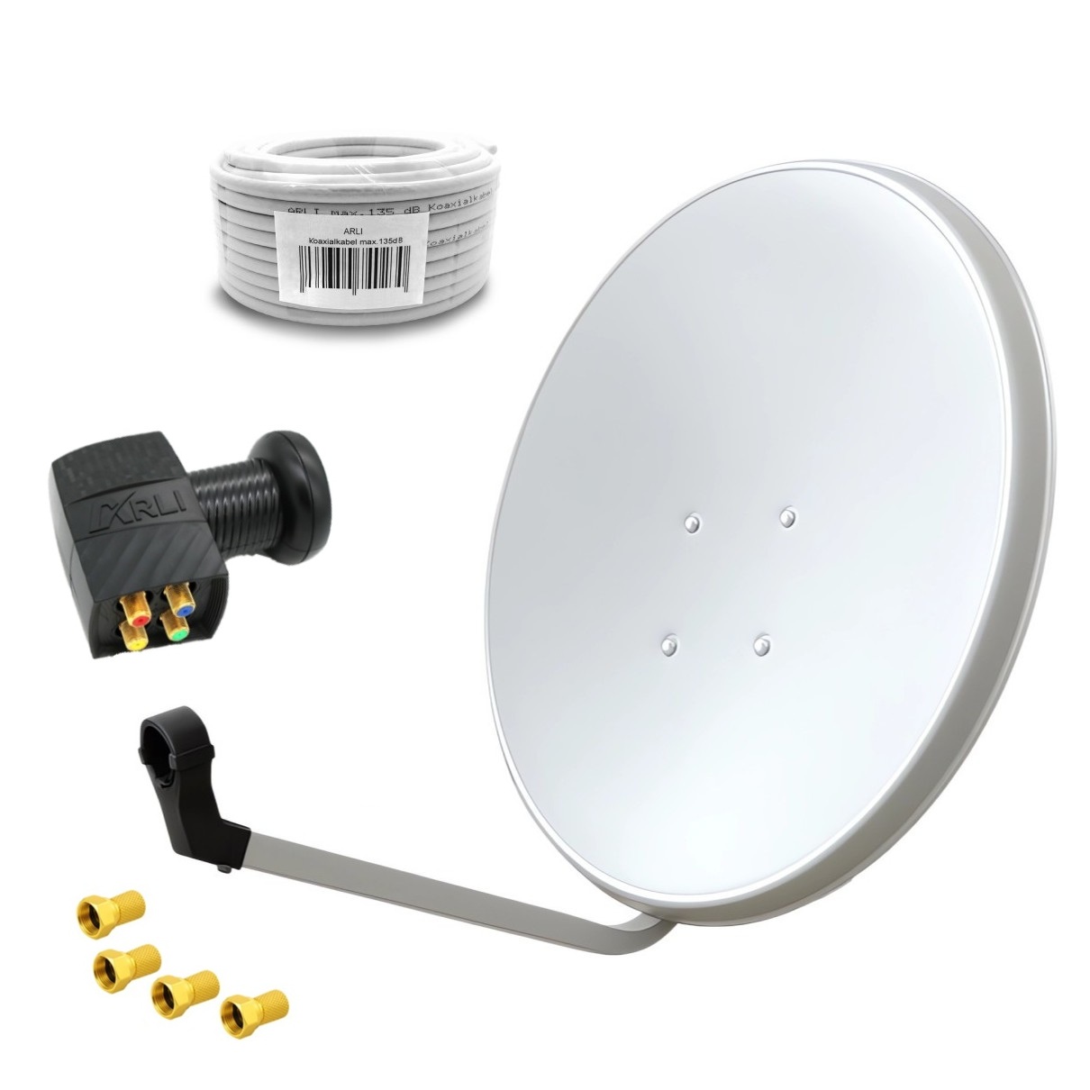 Satspiegel-weiss-quad-Kabel SAT Anlage Digital 80cm 60cm Single Twin Quad Octo LNB Teilnehmer komplettanlage komplett Schüssel Antenne Spiegel Kabel F Stecker Camping Koaxialkabel Set Wandalter 4K grau weiss Full HD Satfinder vergoldet russisch türkisch astra hotbird türksat