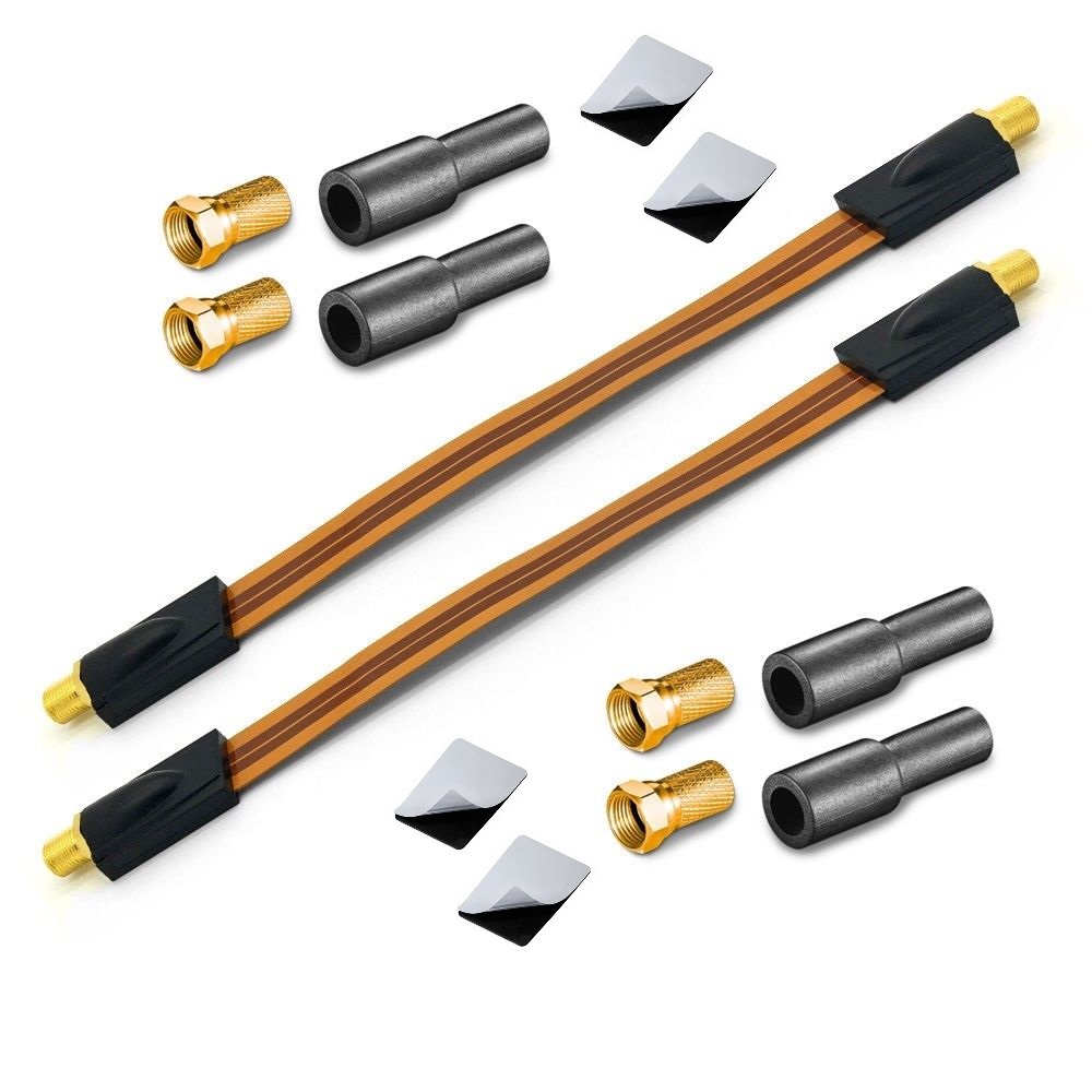 2x Sat HD Fensterdurchführung UltraSlim + 4x F-Stecker 4x Gummitülle Fensterduchführung Flachkabel Flach Kabel Slim 20cm 26cm 30cm flexibel 2-fach Splitter Verteiler 2fach ohne Bohrung gute Schirmung Satellitenreceiver Schalter Verstärkung verstärker 3D M