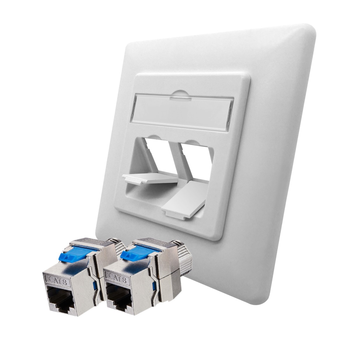 ARLI Cat8.1 Netzwerkdose 2 Port ( Anschlussrahmen + Keystone CAT8.1 ) - Cat8 Set