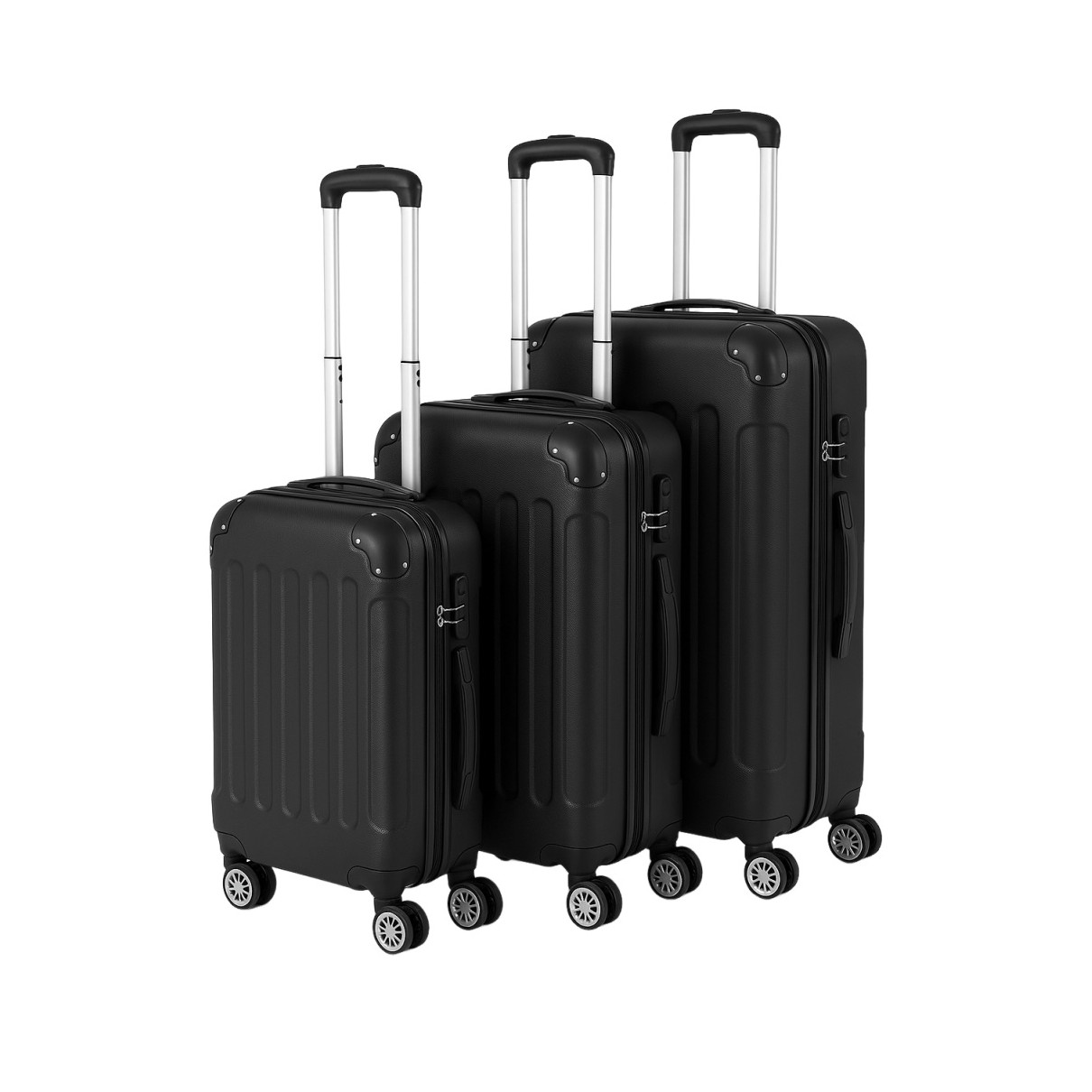 ARLI Kofferset 3er Reisekoffer Set M / L / XL Hartschalenkoffer Trolley Koffer mit Rollen & Schloss schwarz