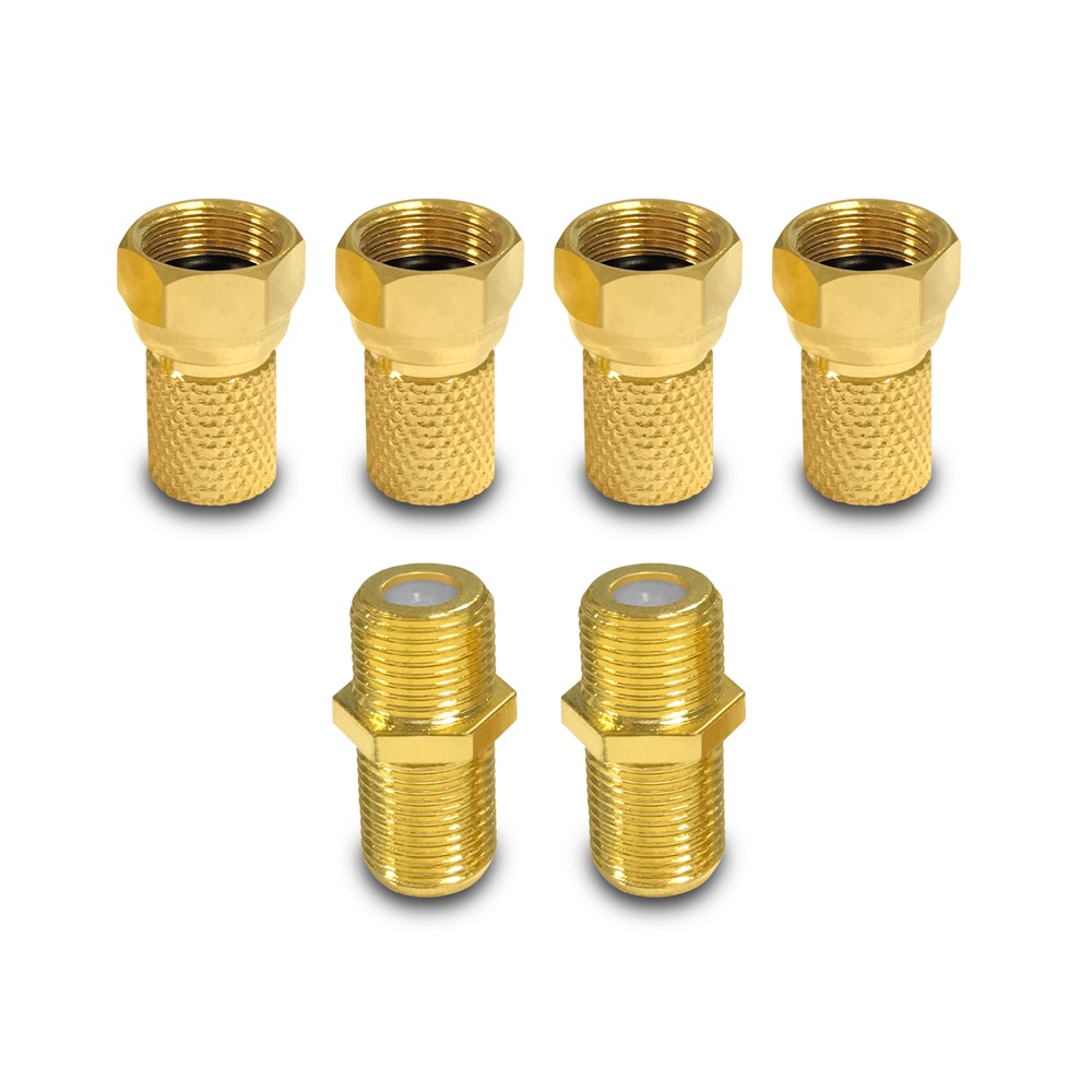 4x ARLI F-Stecker + 2x F-Verbinder vergoldet adapter sar tv iec Hama Technisat Kathrein kompressionsstecker zange HD 4K wasserdicht satelliten kabel digitaltauglich konfektionierte TV-Kabel Anlage F Stecker Buchse Kupplung Abisoliermesser abisolierer Mess