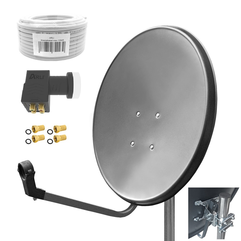 SAT Anlage Digital 80cm 60cm Single Twin Quad Octo LNB Teilnehmer komplettanlage komplett Schüssel Antenne Spiegel Kabel F Stecker Camping Koaxialkabel Set Wandalter 4K grau weiss Full HD Satfinder vergoldet russisch türkisch astra hotbird türksat 