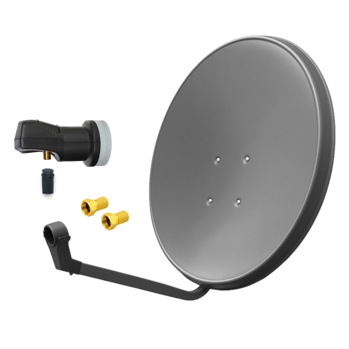 Satspiegel-grau-single SAT Anlage Digital 80cm 60cm Single Twin Quad Octo LNB Teilnehmer komplettanlage komplett Schüssel Antenne Spiegel Kabel F Stecker Camping Koaxialkabel Set Wandalter 4K grau weiss Full HD Satfinder vergoldet russisch türkisch astra hotbird türksat