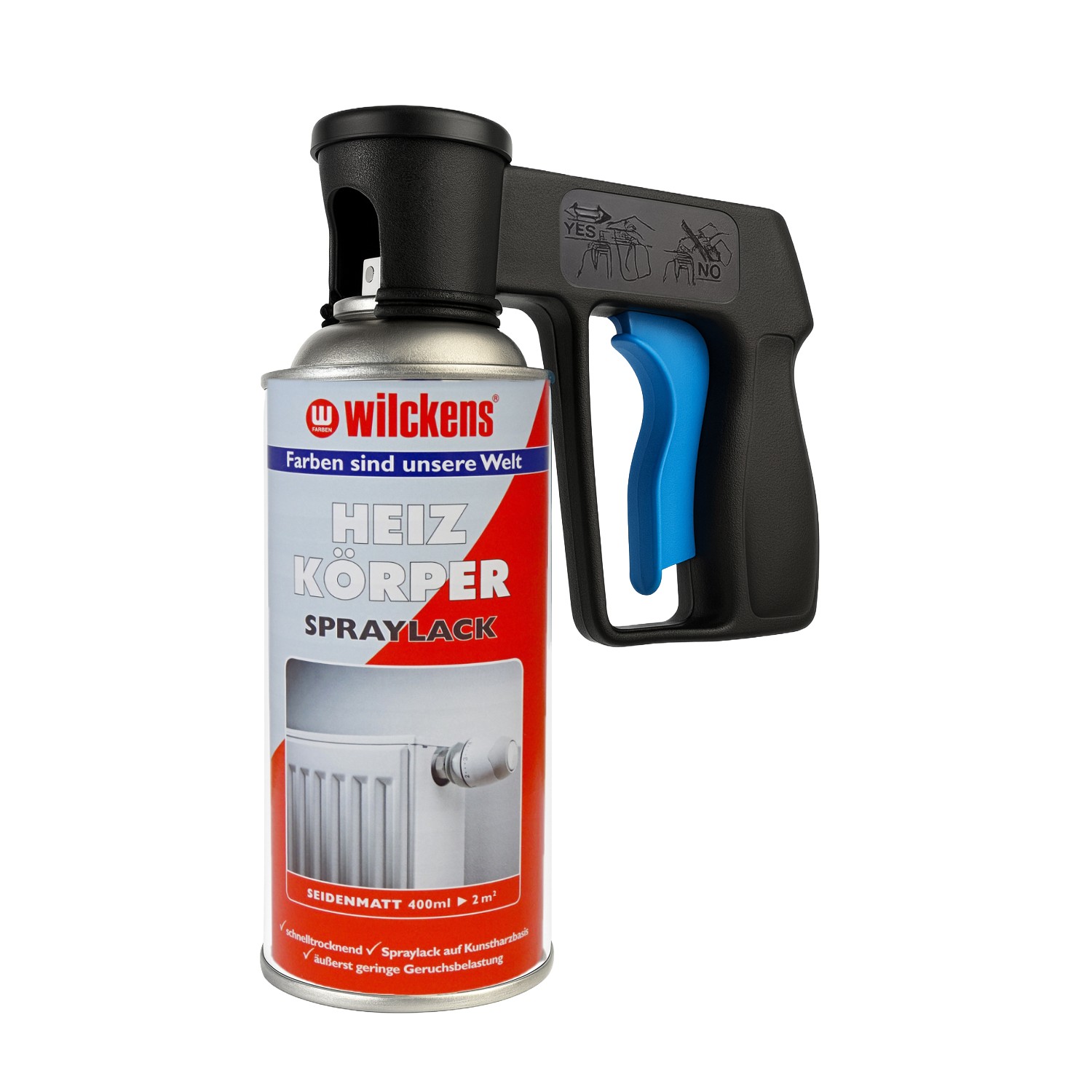 Heizkörperlack Spray weiß seidenmatt 400ml RAL 9010 + Sprühpistole Pistolengriff Set