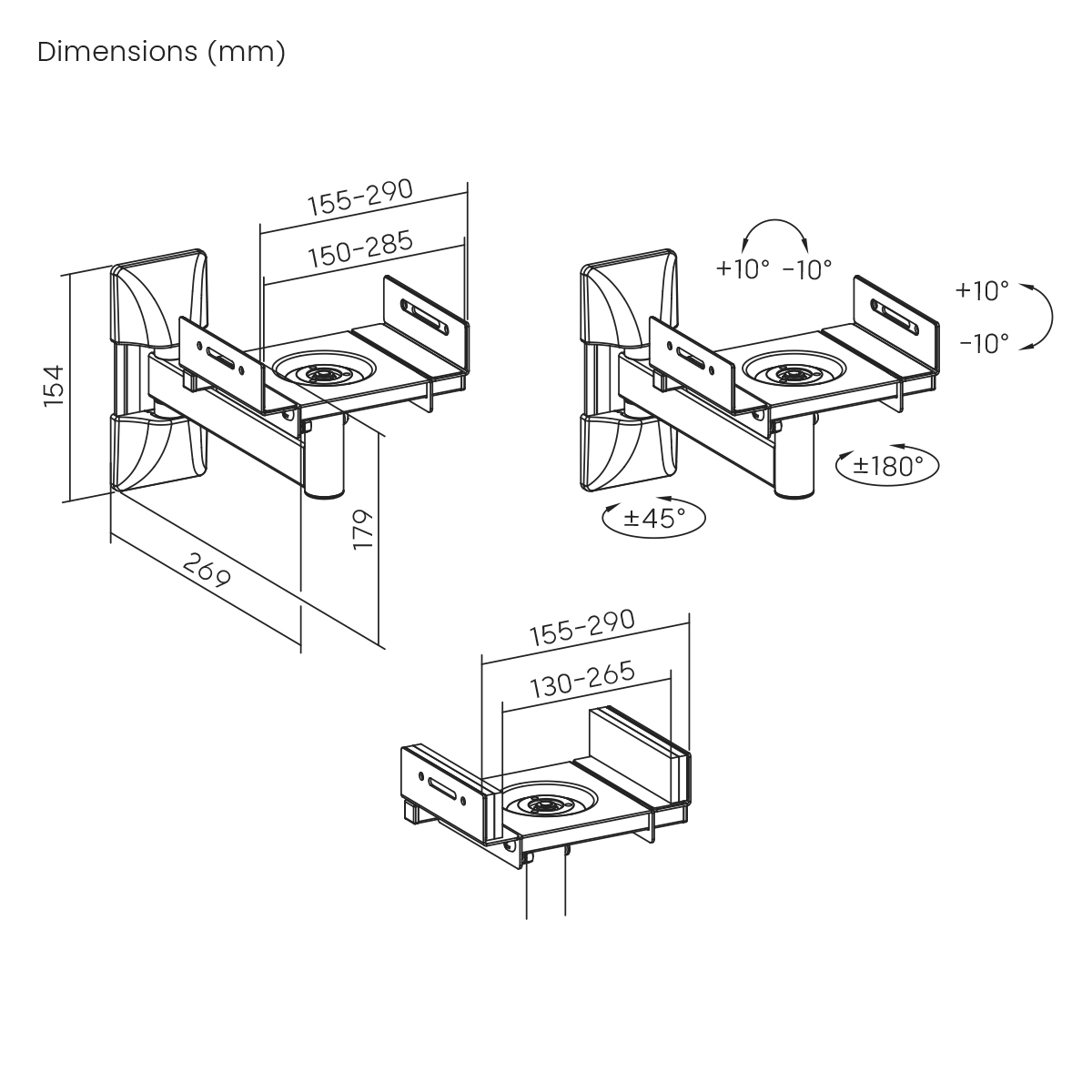 Lautsprecherhalter-HB5-02 arli mywall lautsprcher wandhalterung boxenhalterung lautsprecherhalter boxen box wand halter halterung 2 x set pack universal Träger neigbar schwenkbar drehbar speaker einstellbar ohne werkzeug wandhalter schwarz wandmontage