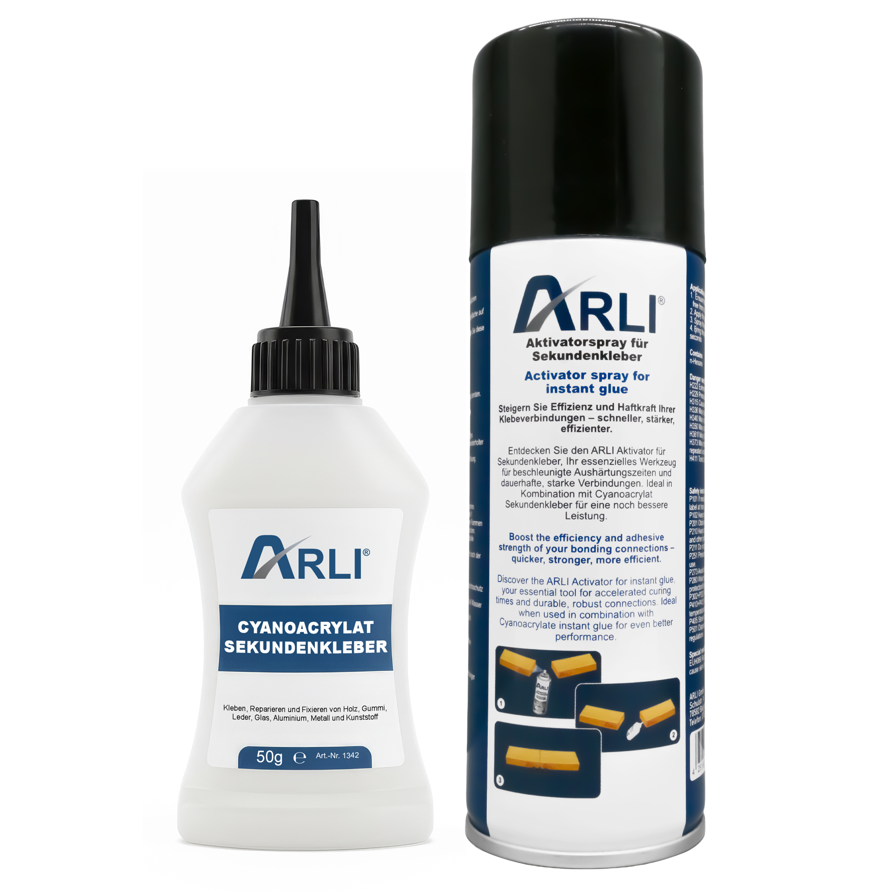ARLI Sekundenkleber 50g mit Aktivator 200ml Universal Cyanacrylat Kleber Schnell Klebstoff