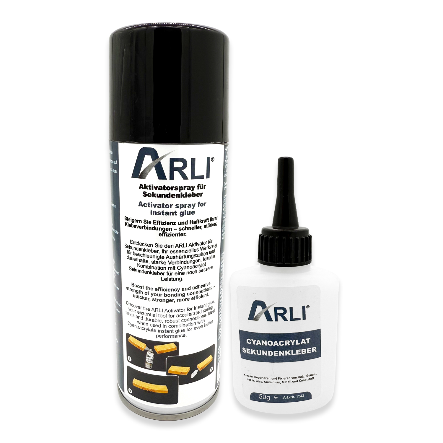 arli_sekundenkleber_aktivator_set_1339 ARLI Sekundenkleber 50g mit Aktivator 200ml Universal Cyanacrylat Kleber Schnell Klebstoff