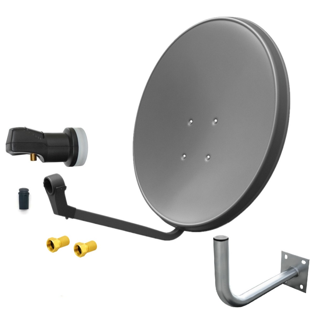 Satspiegel-grau-Single-wandhalter25 SAT Anlage Digital 80cm 60cm Single Twin Quad Octo LNB Teilnehmer komplettanlage komplett Schüssel Antenne Spiegel Kabel F Stecker Camping Koaxialkabel Set Wandalter 4K grau weiss Full HD Satfinder vergoldet russisch türkisch astra hotbird türksat