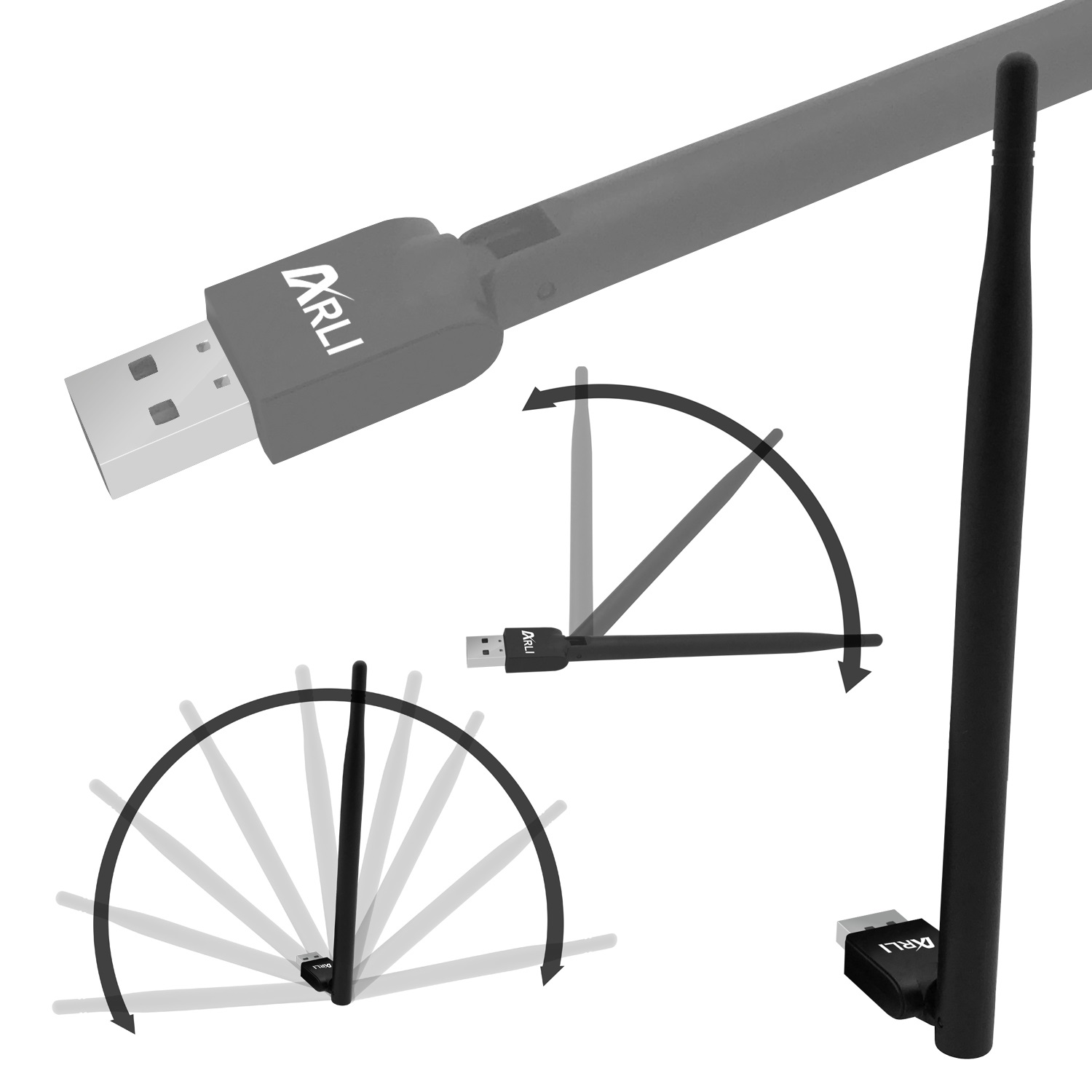 ARLI WLAN Stick 150 Mbit – USB 2.0 Wifi Adapter mit externer Antenne für Receiver
