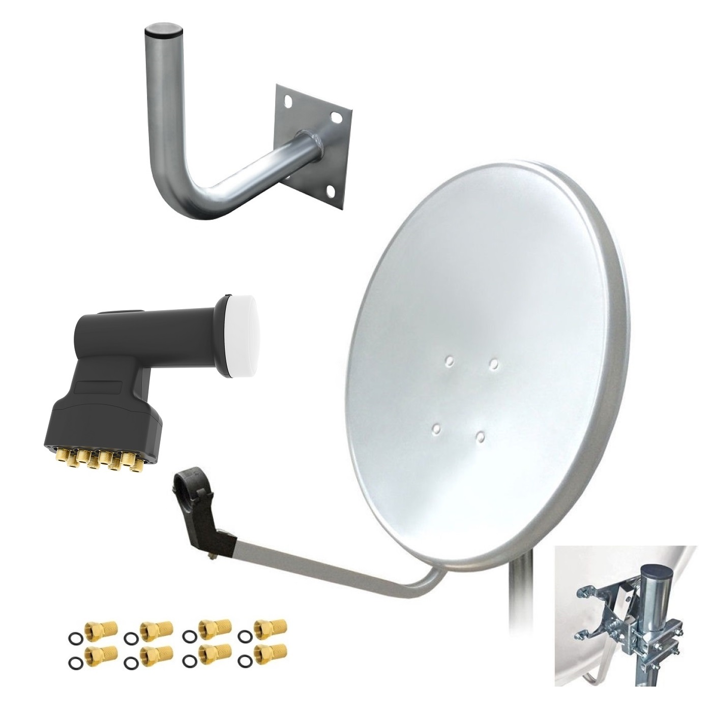 arli satellitenschüssel digital komplett sat schüssel octo lnb 8 Teilnehmer koaxial satfinder 60 cm set spiegel antenne finder anlage camping komplettset wandhalter 25cm 25 cm satellitenanlage F-Stecker astra uhd full hd 4k komplettanlage 60cm
