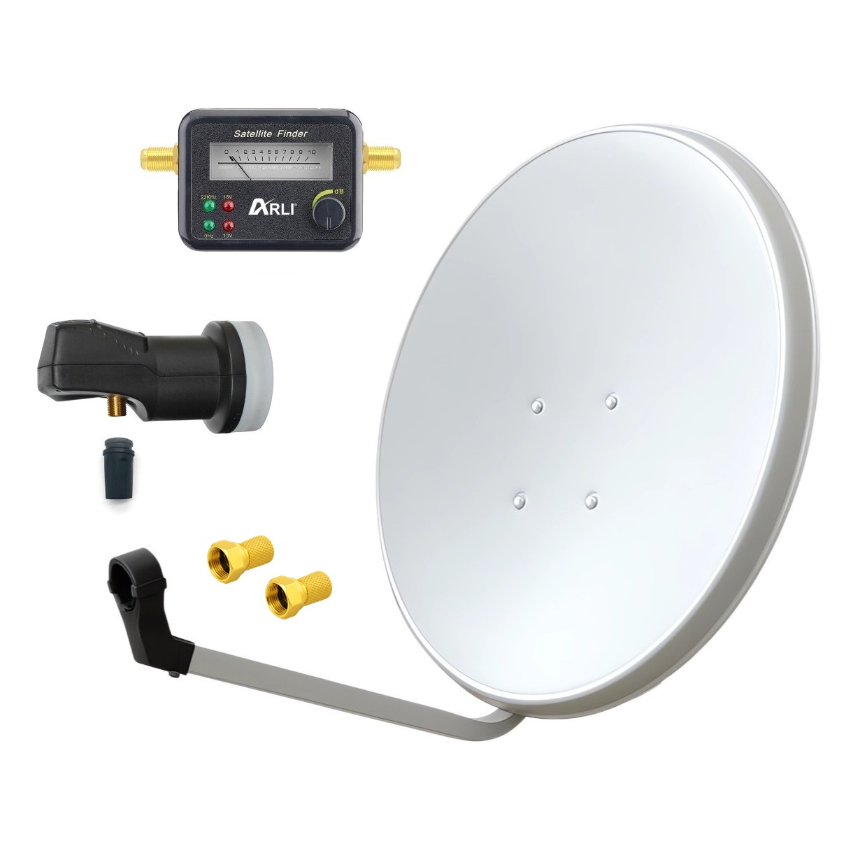 Satspiegel-weiss-single-Satfinder SAT Anlage Digital 80cm 60cm Single Twin Quad Octo LNB Teilnehmer komplettanlage komplett Schüssel Antenne Spiegel Kabel F Stecker Camping Koaxialkabel Set Wandalter 4K grau weiss Full HD Satfinder vergoldet russisch türkisch astra hotbird türksat