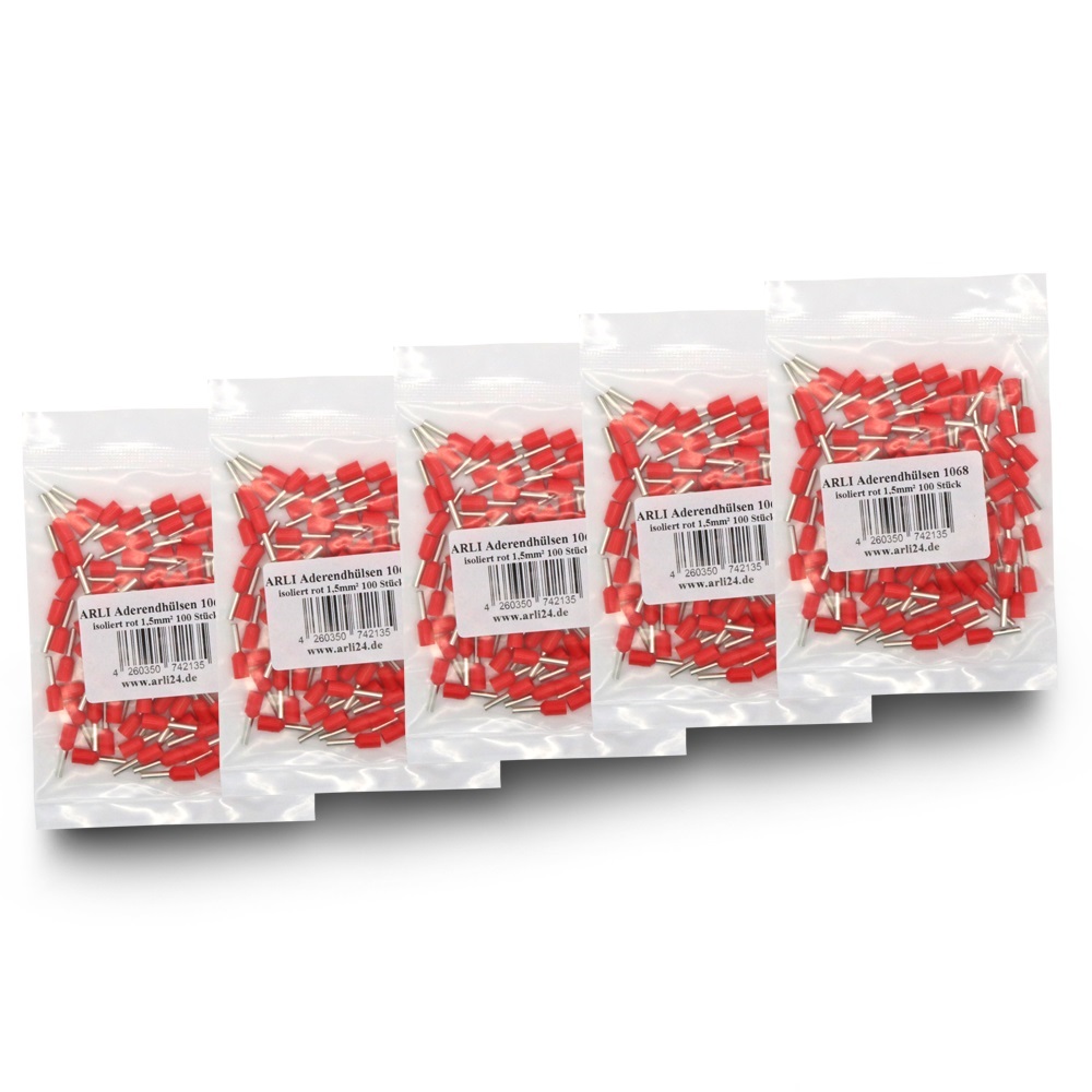 arli 500x aderenhülsen isoliert aderendhülse set rot 1,5 mm crimpzange handcrimpzange  kabelschuhe abisolierzange crimp zange klemmen quetverbinder quetschverbinder schaltschrank werkzeug presszange sortiment