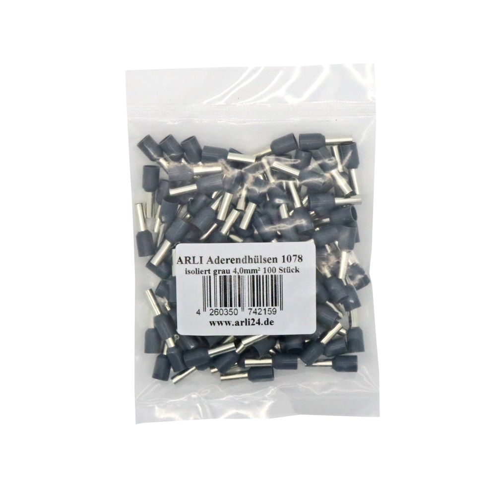 grau-4-0 arli 100x aderenhülsen isoliert aderendhülse set grau 4 mm crimpzange handcrimpzange  kabelschuhe abisolierzange crimp zange klemmen quetverbinder quetschverbinder schaltschrank werkzeug presszange sortiment