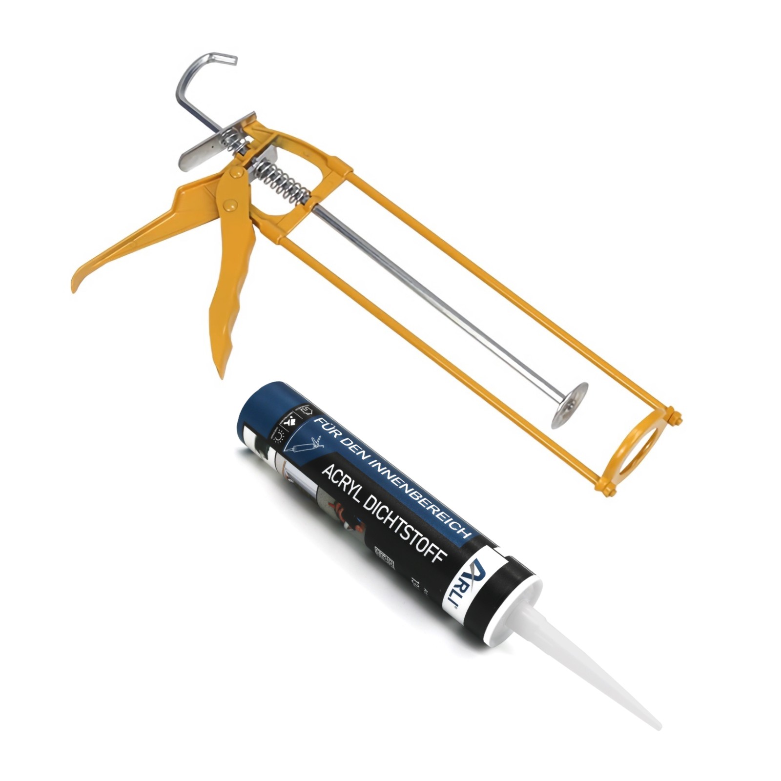 ARLI Kartuschenpresse aus Metall + Acryl 310 ml Dichtstoff Weiß Bauacryl Fugendichter Maleracryl - Set ARLI Kartuschenpresse aus Metall + Acryl 310 ml Dichtstoff Weiß Bauacryl Fugendichter Maleracryl - Set