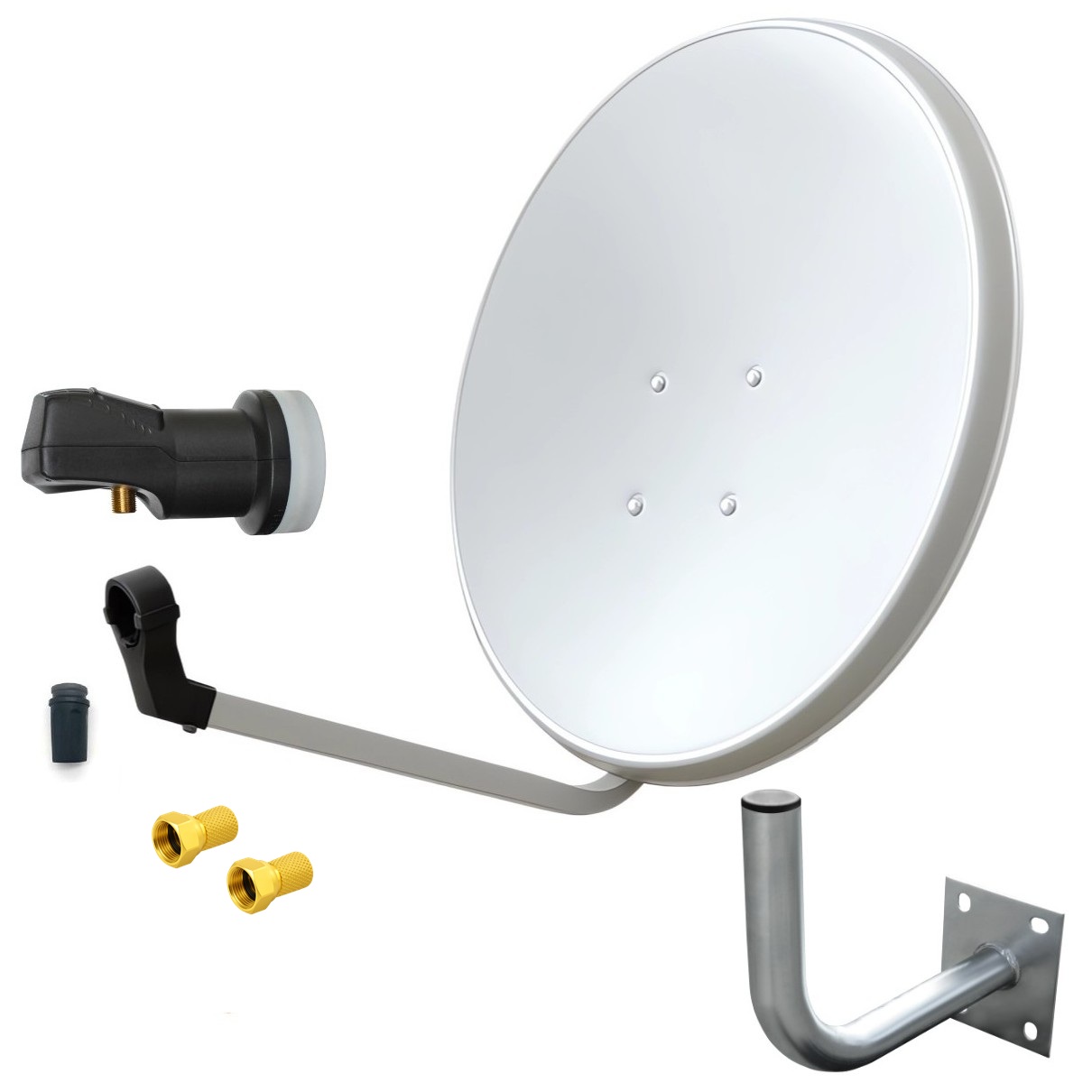 Satspiegel-weiss-Single-Wandhalter25 SAT Anlage Digital 80cm 60cm Single Twin Quad Octo LNB Teilnehmer komplettanlage komplett Schüssel Antenne Spiegel Kabel F Stecker Camping Koaxialkabel Set Wandalter 4K grau weiss Full HD Satfinder vergoldet russisch türkisch astra hotbird türksat