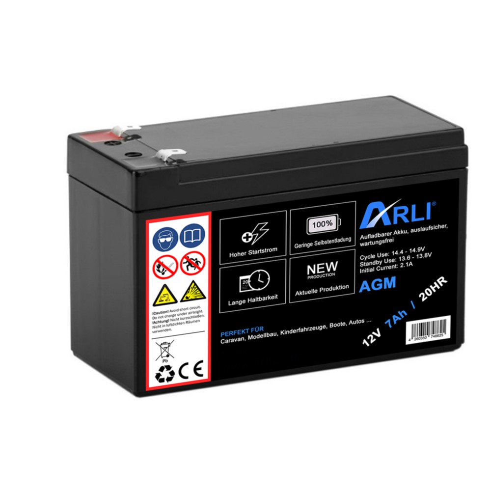 ARLI AGM Blei Akku 12V 7Ah 20HR Batterie  ARLI GmbH - Ihr Shop für  Qualität - Günstig - Schnell